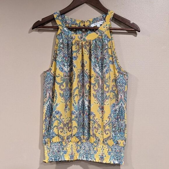 Rose & Olive Yellow Paisley Sleeveless Halter Top, Size Small - Picture 1 of 8